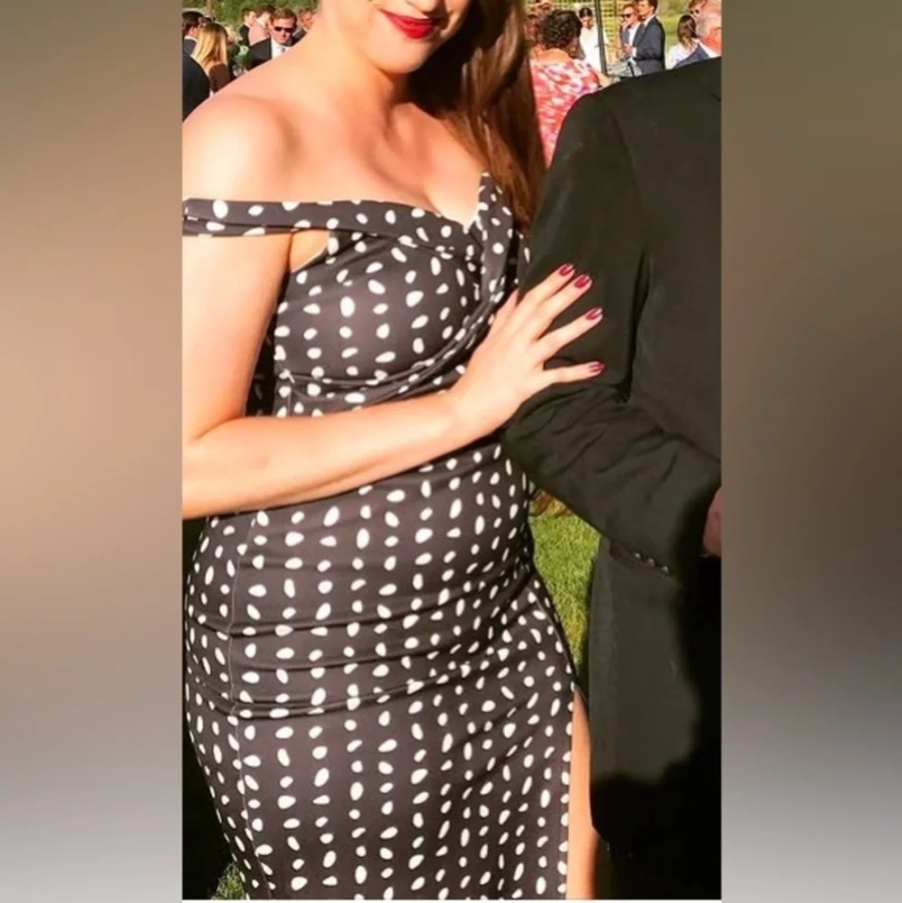 ASOS Black and White Polka Dot Off-Shoulder Midi Dress With Slit Size 8 - Picture 2 of 6